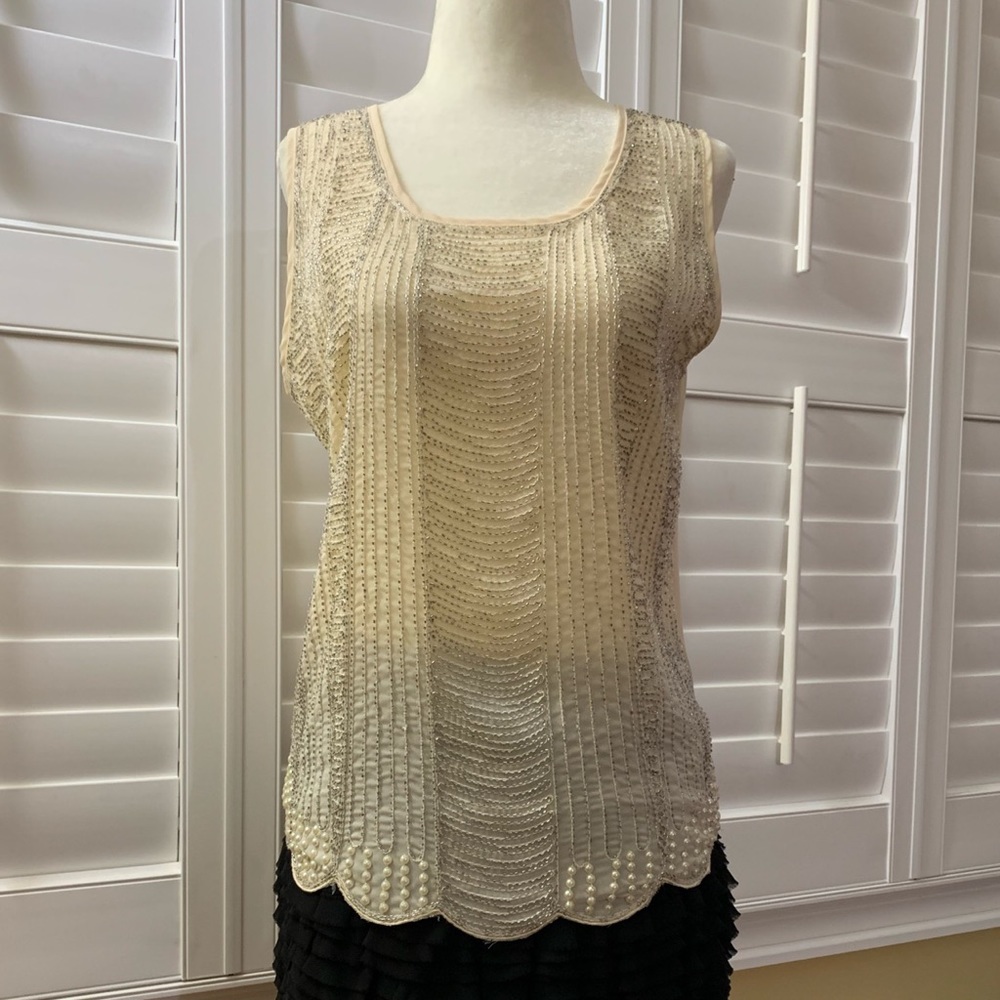 HONEY English Rose Cream Beaded Top